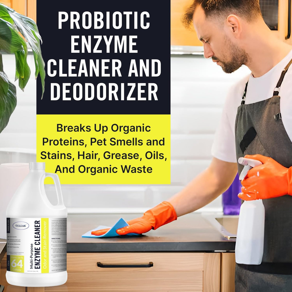 Multi-Purpose Probiotic Enzyme Cleaner, Made in USA - Pet Stain and Odor Remover - Concentrated