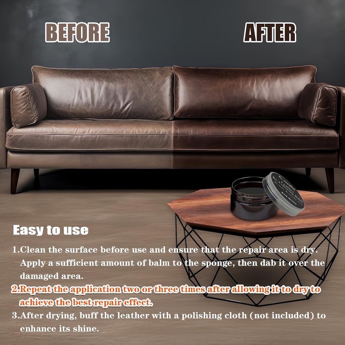 Dark Brown Leather Repair Kit, Dark Brown Leather Recoloring Balm, Leather Dye - Restore & Renew