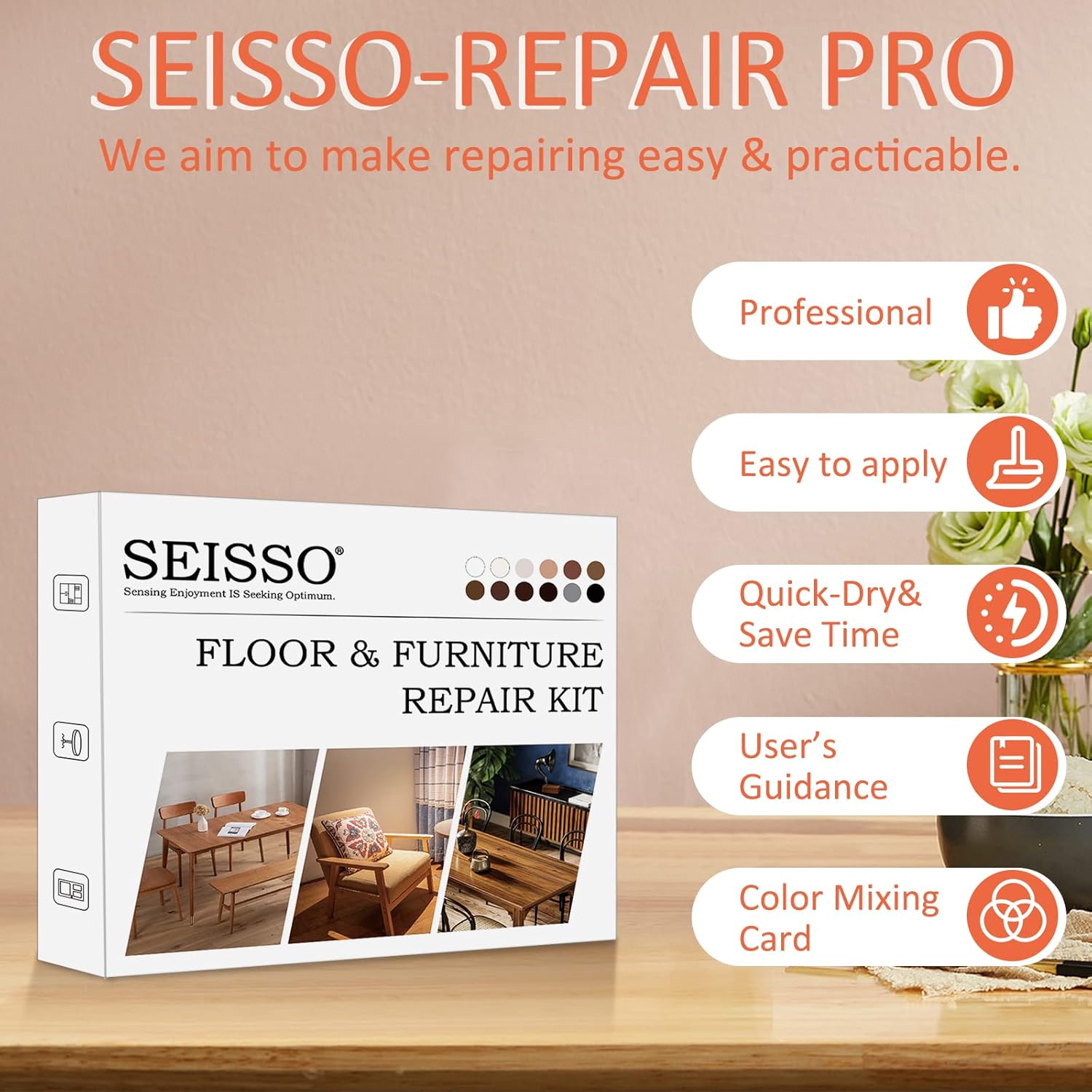 SEISSO Wood Scratch Repair Kit, 12 Colors Wood Filler Putty for Scratches Furniture Markers Touch