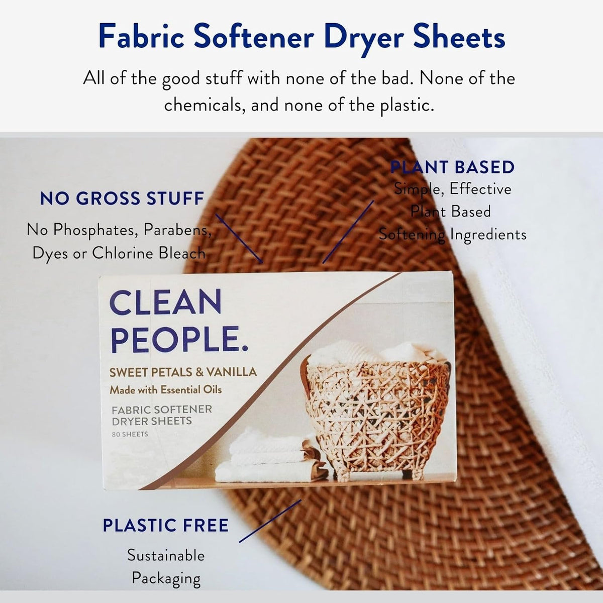 The Clean People Fabric Softener Sheets - Dryer Sheets - Softens & Removes Static Cling - Vegan