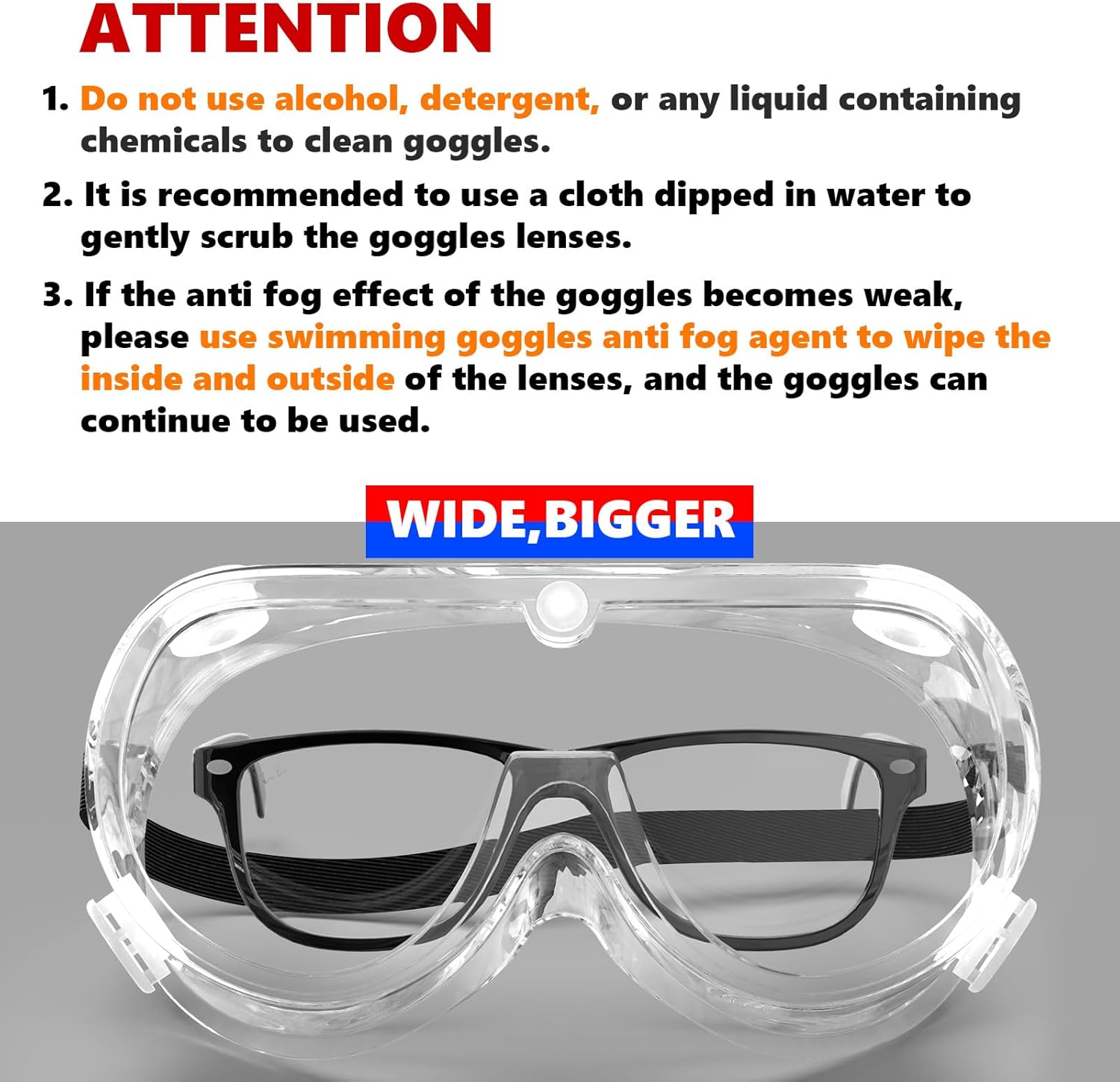 Super More 10PCS Anti-Fog Protective Safety Goggles Clear Lens Wide-Vision Adjustable Chemical