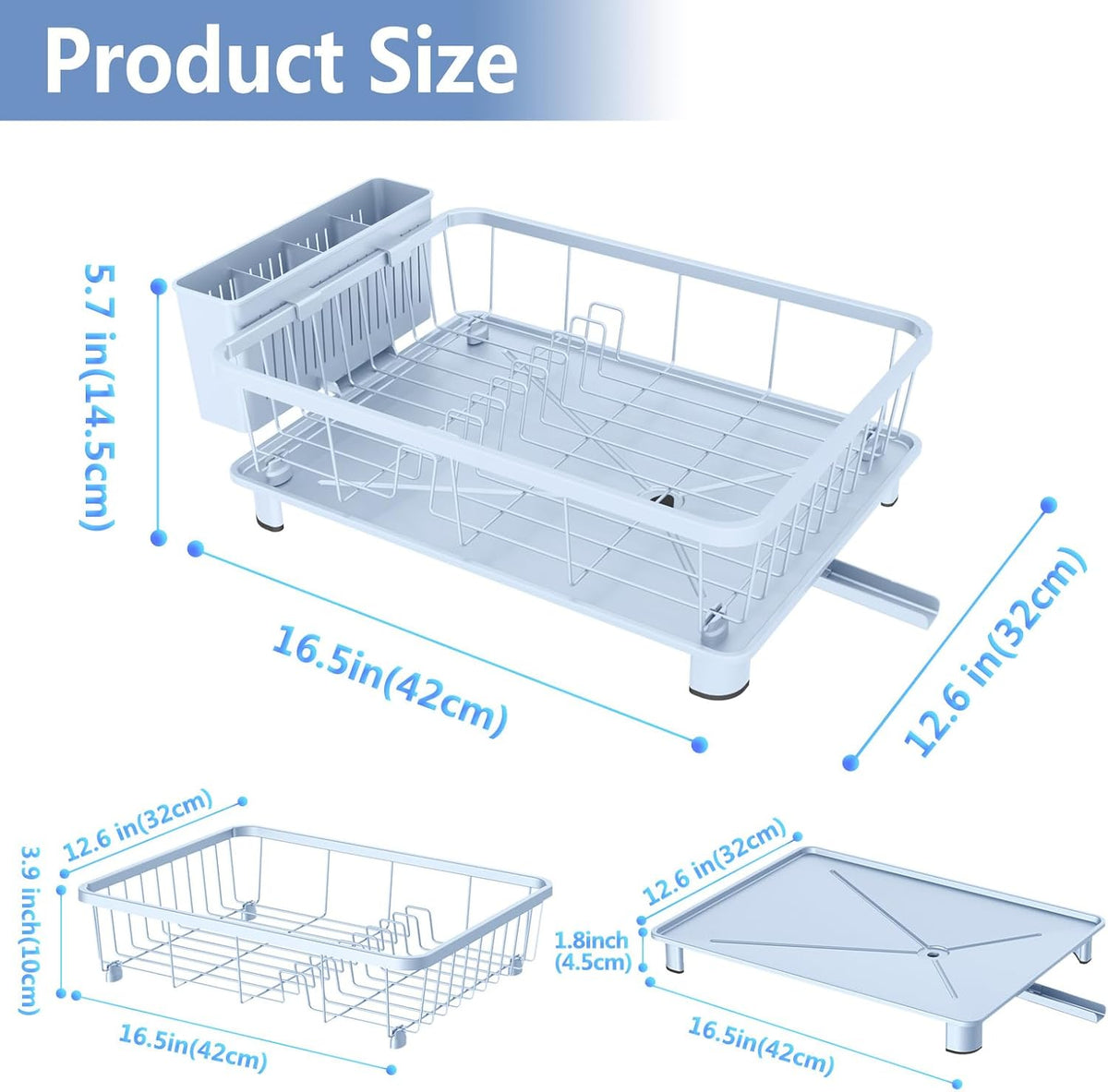 Blue Dish Drying Rack, Dish Rack,Space-Saving Dish Racks for Kitchen Counter with Utensil