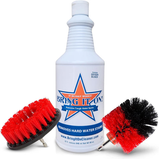 BRING IT ON! CLEANER Water Spot Remover Plus 2 Drill Brushes, Clean Tile, Cleaning Drill Scrub