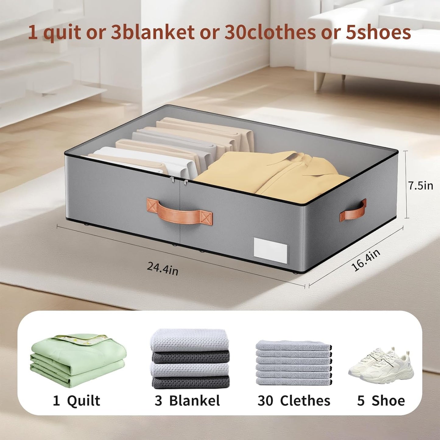 Under bed Storage With Wheels,Large Capacity 7.5 inches Height Storage Bins,Rolling Under bed Shoe