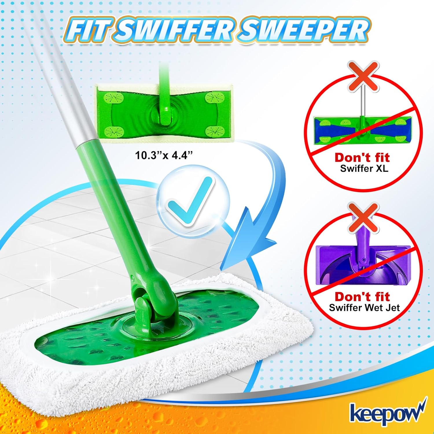 KEEPOW Reusable Microfiber Mop Pads for Swiffer Sweeper Mop, Washable Wet Pad Refills for Wet & Dry