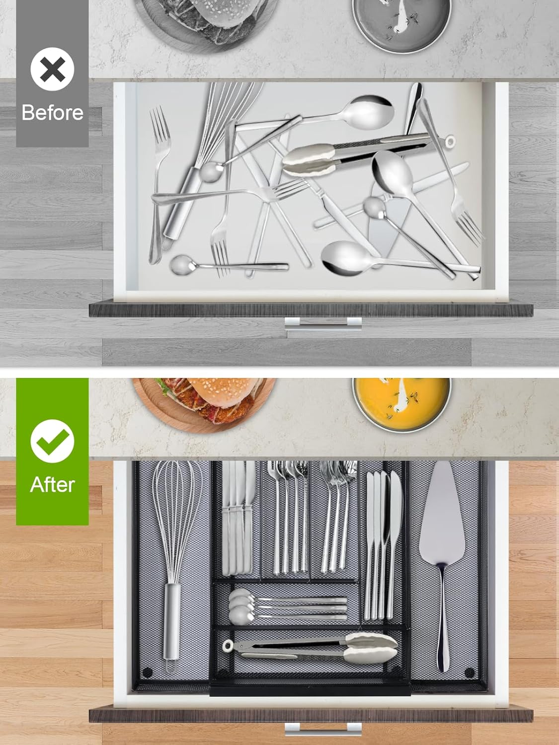 Silverware Organizer Metal Mesh, Large Drawer Organizer, Utensil Cutlery Tray for kitchen drawers