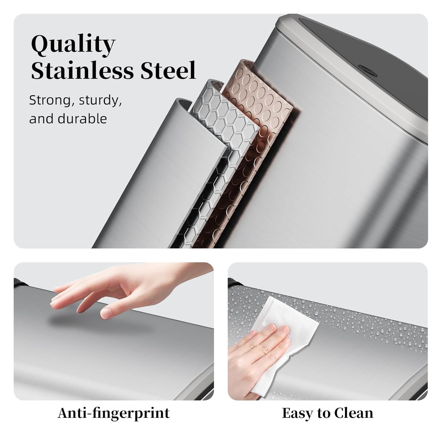 2.1 Gallon Bathroom Trash Can with Lid Press Top, 8 Liter Stainless Steel Garbage Can with Press