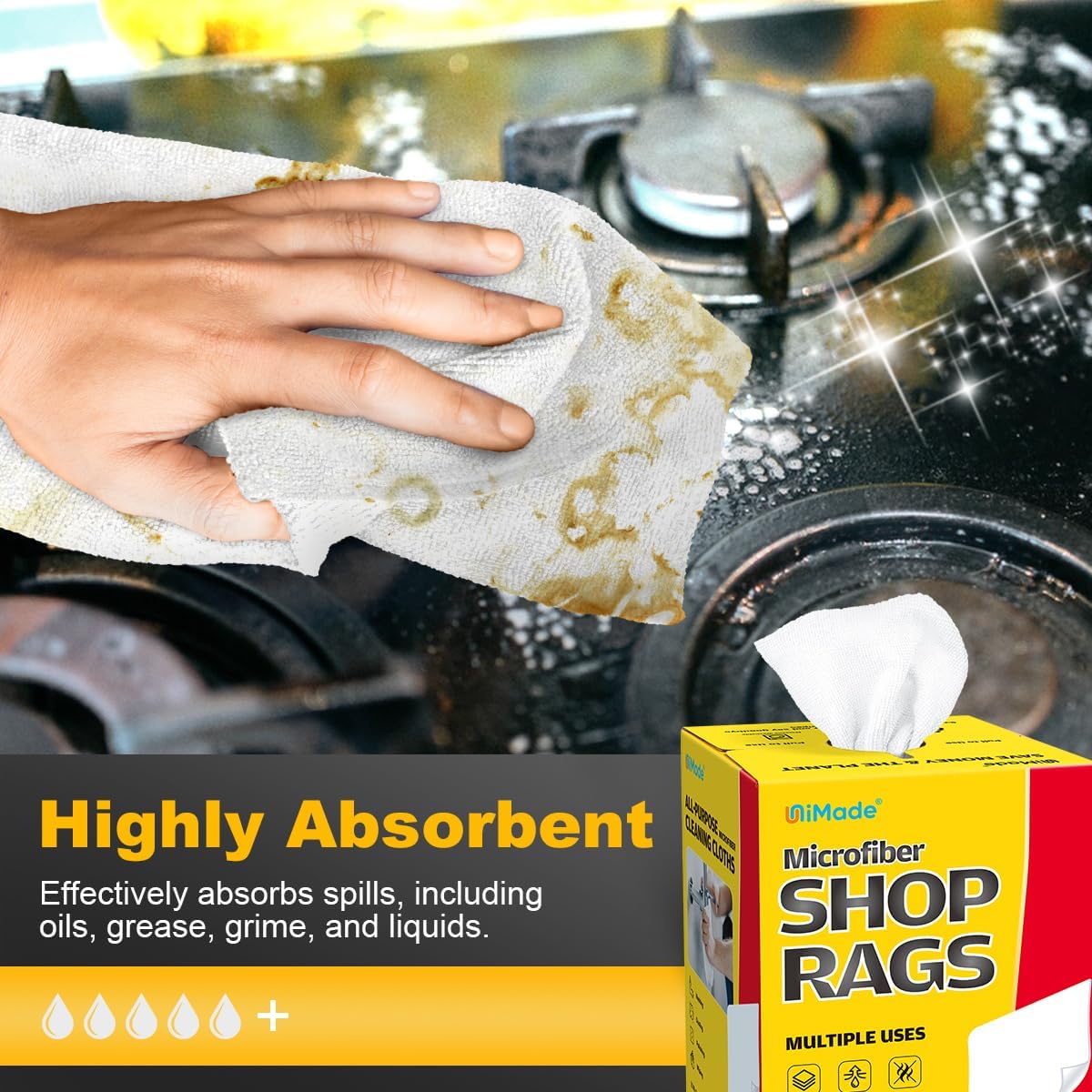 Shop Rags, 100 Sheets Microfiber Cleaning Cloth Commercial Grade Washcloths Lint-Free Bulk Shops