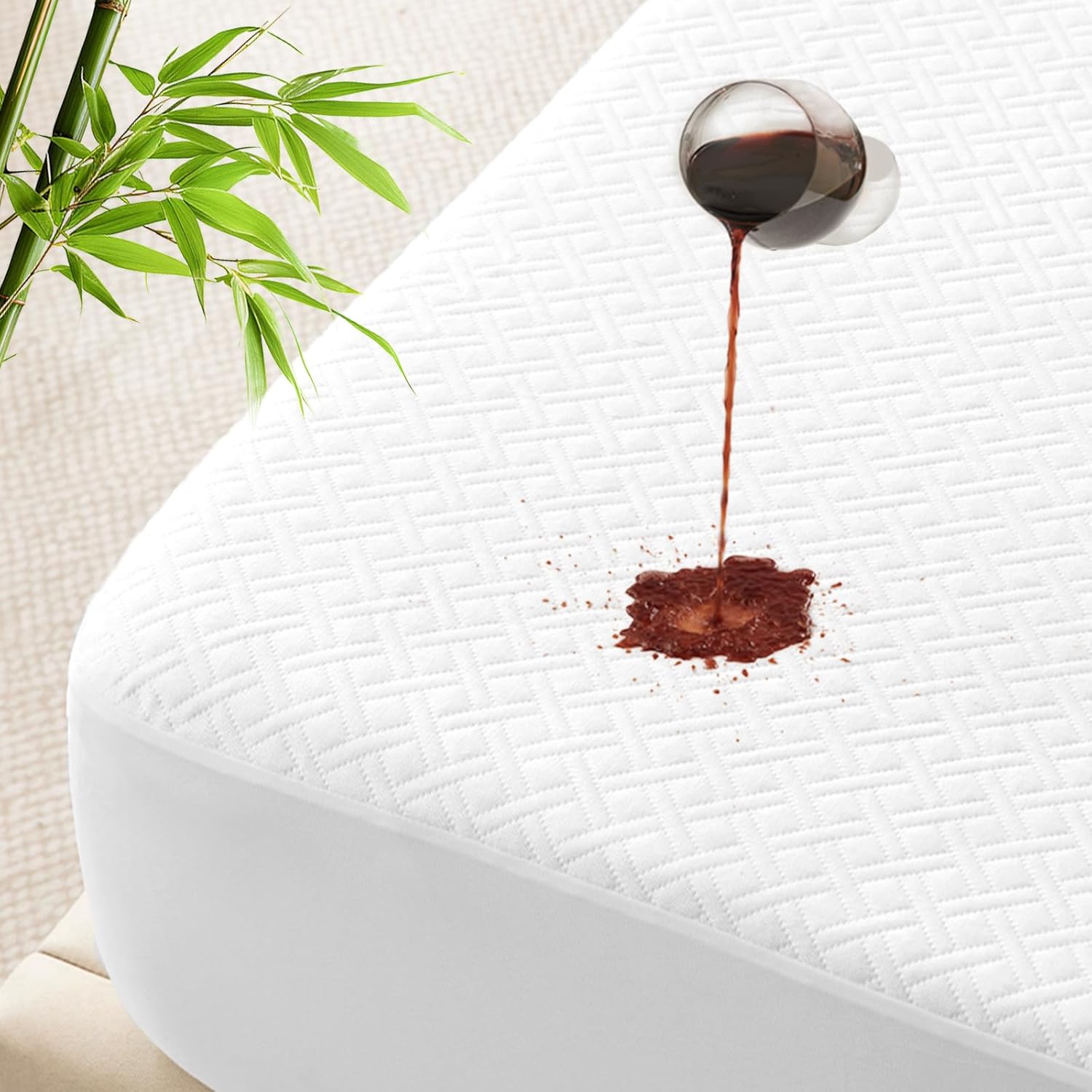 100% Waterproof Twin Mattress Protector, Breathable Bamboo Rayon Mattress Cover with 8”-21” Deep