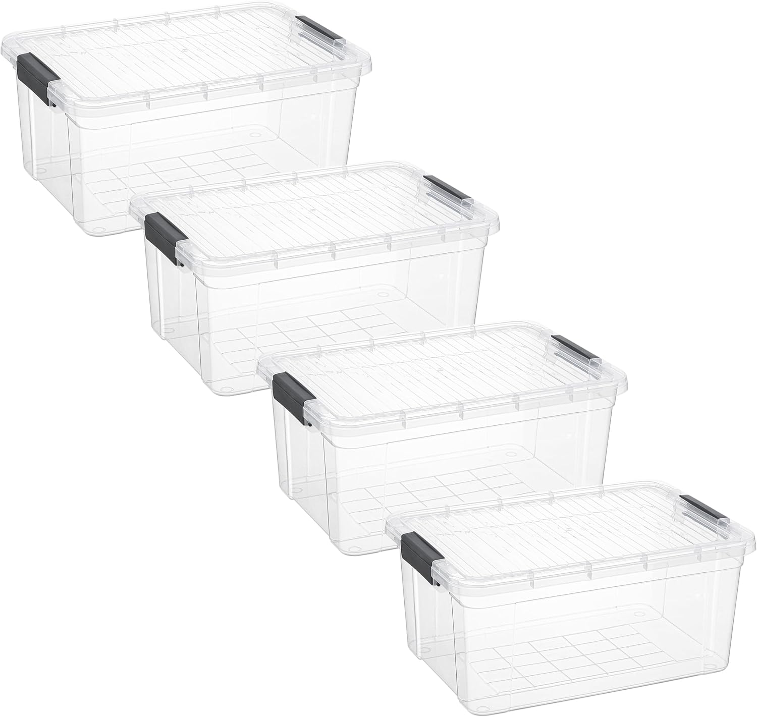 Superio Storage Bins with Lids- 4 Pack, 21 Qt Clear Boxes for Organizing, Stackable Plastic