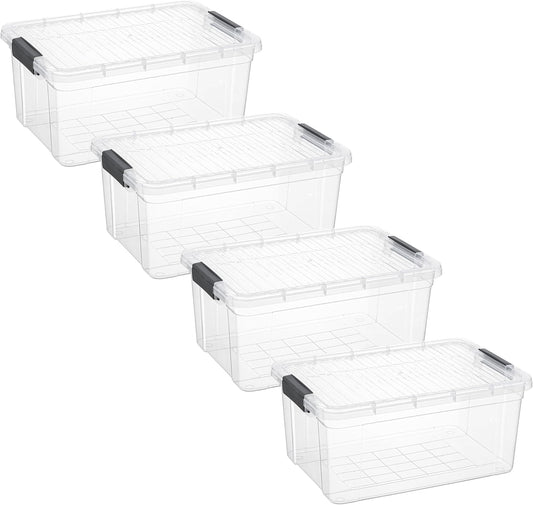 Superio Storage Bins with Lids- 4 Pack, 21 Qt Clear Boxes for Organizing, Stackable Plastic