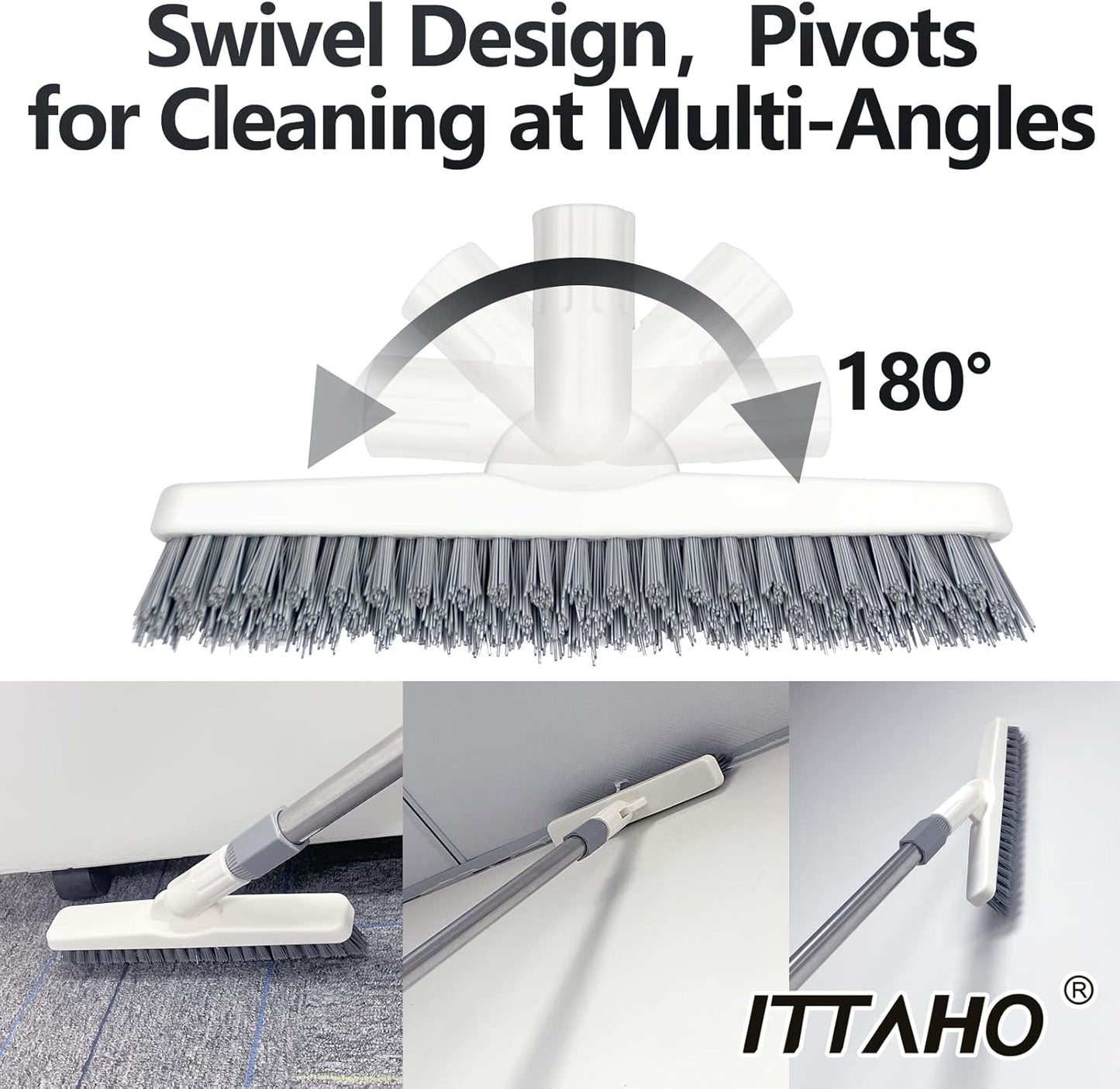 ITTAHO 2 Pack Grout Cleaning Brush with Long Handle, Swivel V-Shape Grout Scrub Brush, Extendable