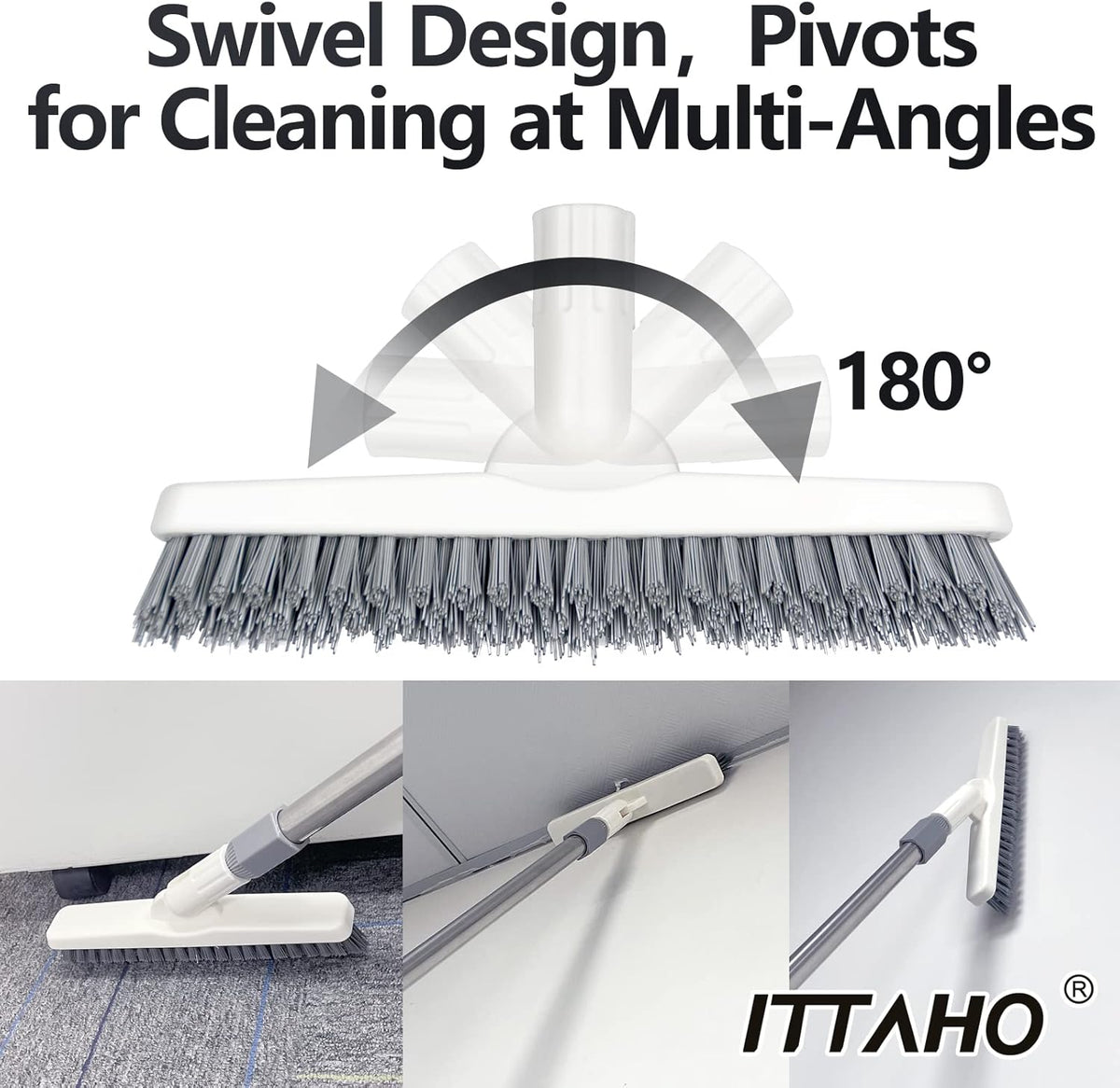 ITTAHO 2 Pack Grout Cleaning Brush with Long Handle, Swivel V-Shape Grout Scrub Brush, Extendable