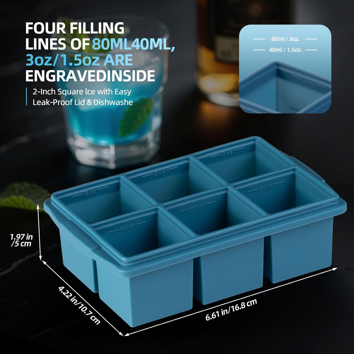 Large Ice Cube Trays for Whiskey (2 Pack) - Silicone Ice Cube Molds with Steel Frame Reinforcement