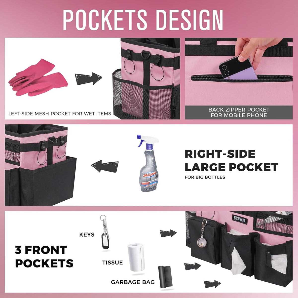 Wearable Cleaning Caddy Bag, Cleaning Caddy Supplies Organizer with Handle & Shoulder Straps for
