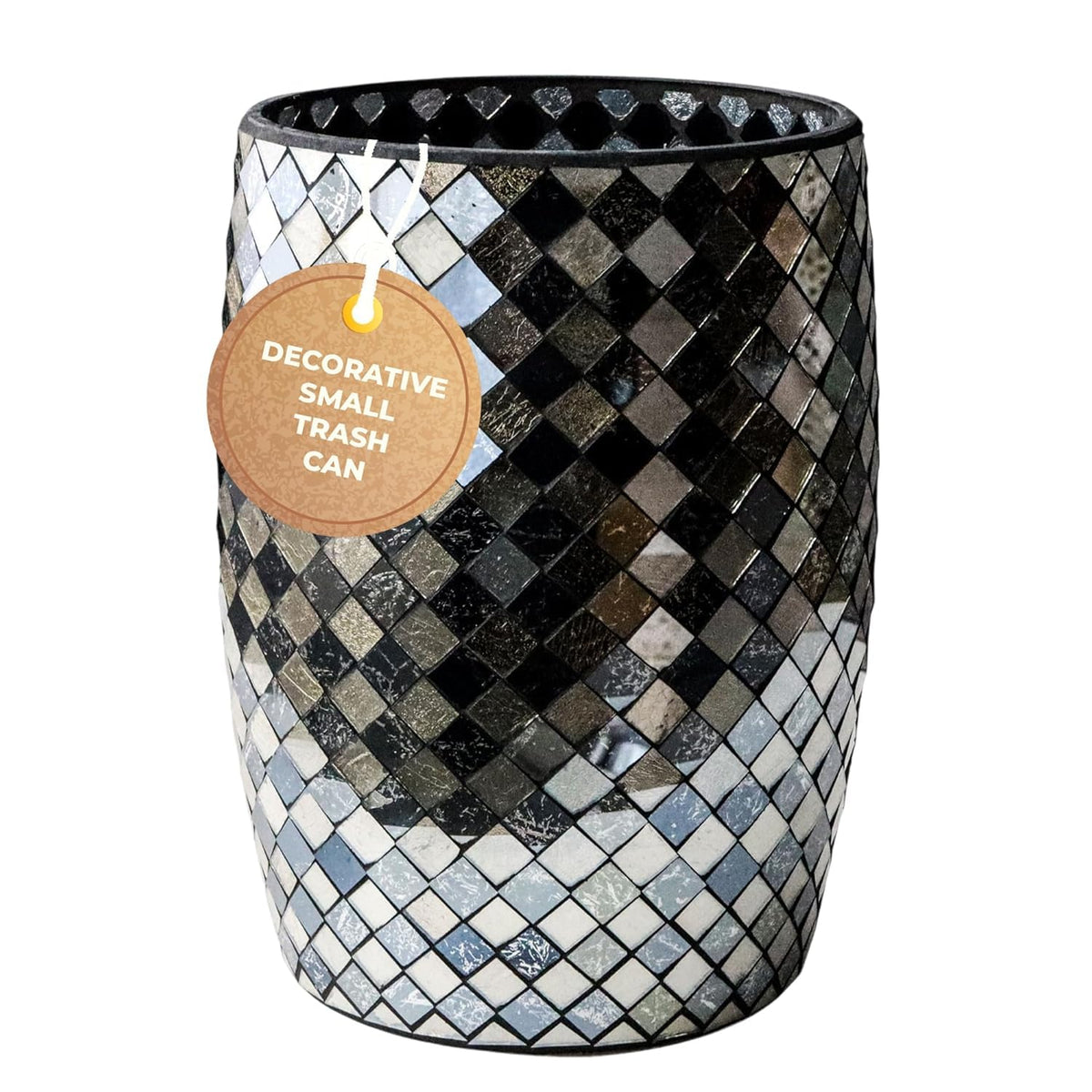 Escenzy Modern Bathroom Trash Can Mosaic Glass 5L | Decorative Small Garbage Can | 7" x 10" |