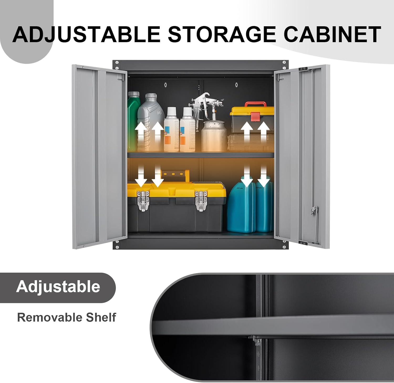 Metal Wall Cabinet, Garage Cabinets Wall Mounted, Locking Storage with Adjustable Shelves, Wall