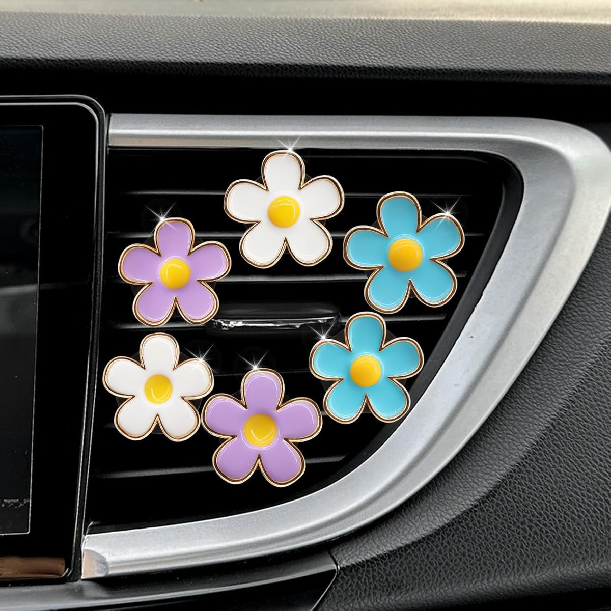 6pcs Flowers Car Decor,Cute Car Air Freshener Vent Clips,Blue White Purple Daisy Flowers Air Vent