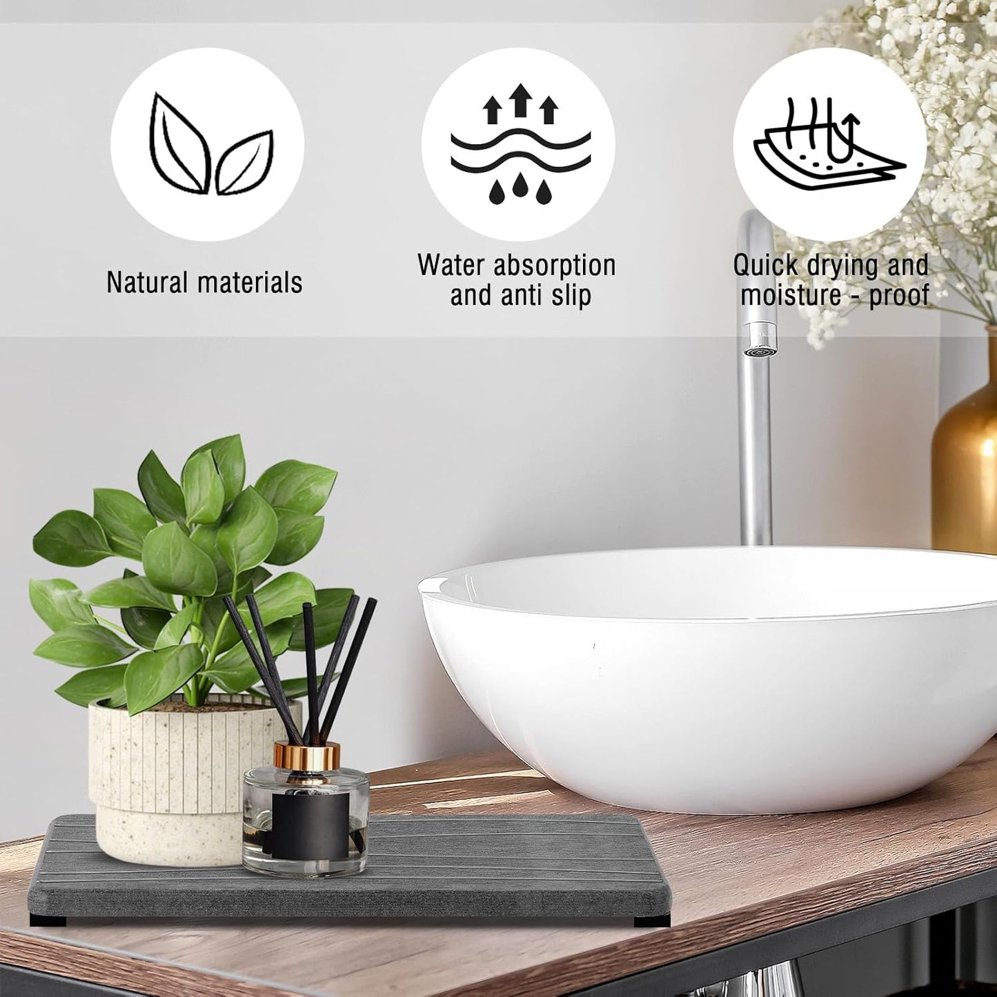 3PCS Water Absorbing Stone Tray, Fast Drying Stone Sink Tray, Stones Soap Trays, Water Absorbent
