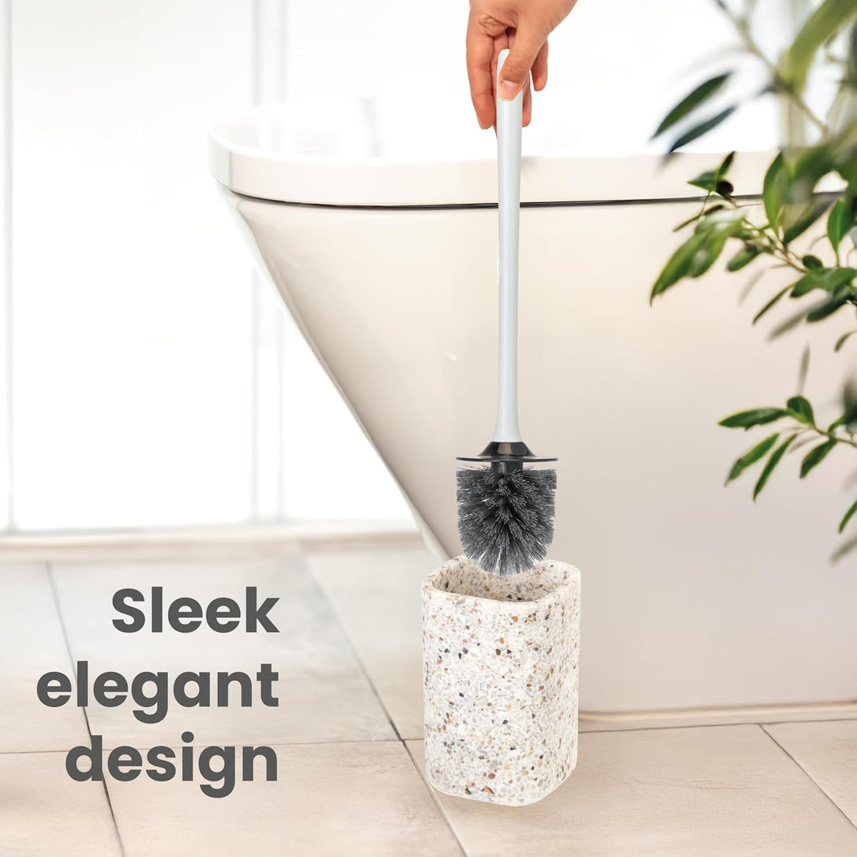 Vigar Zense Toilet Brush and Holder Set, Toilet Bowl Brush with Polyresin Stone Holder, Bathroom