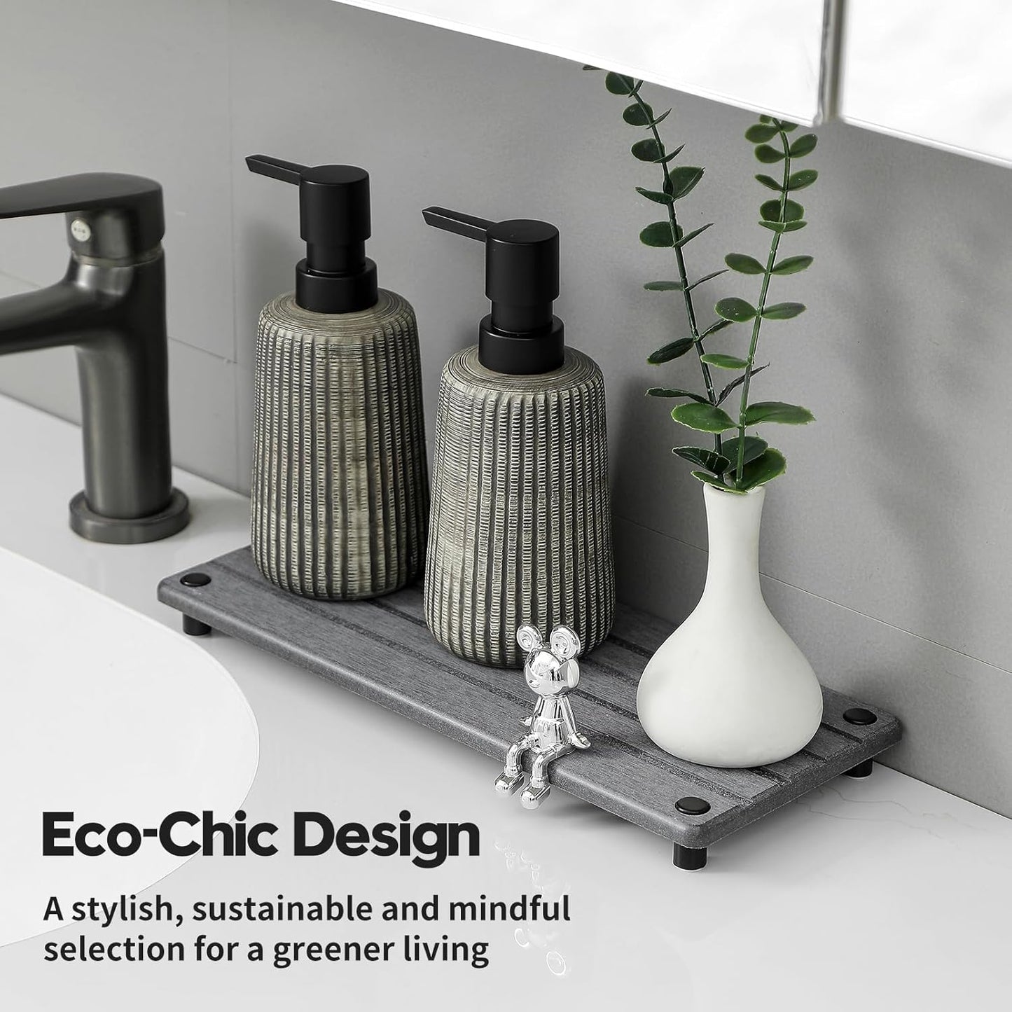 Instant Dry Sink Caddy Kitchen Sink Organizer, Quick Drying Stone Tray Diatomite Sponge Holder Soap
