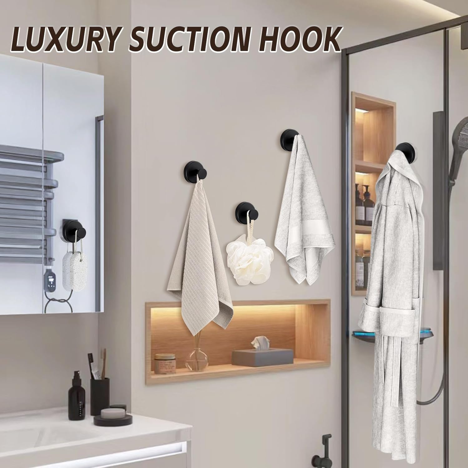 Reusable Heavy Duty Suction Cup Hooks for Kitchen/Bathroom/Shower - Wet-Proof Hooks for Towels