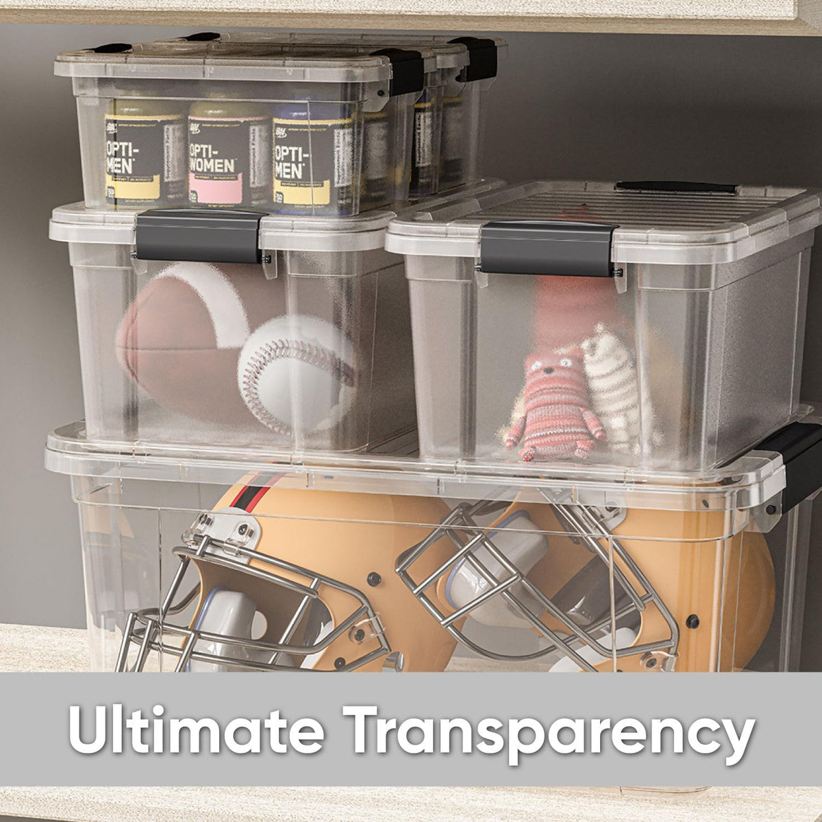 Superio Storage Bins with Lids- 4 Pack, 4.75 Qt Clear Boxes for Organizing, Stackable Plastic