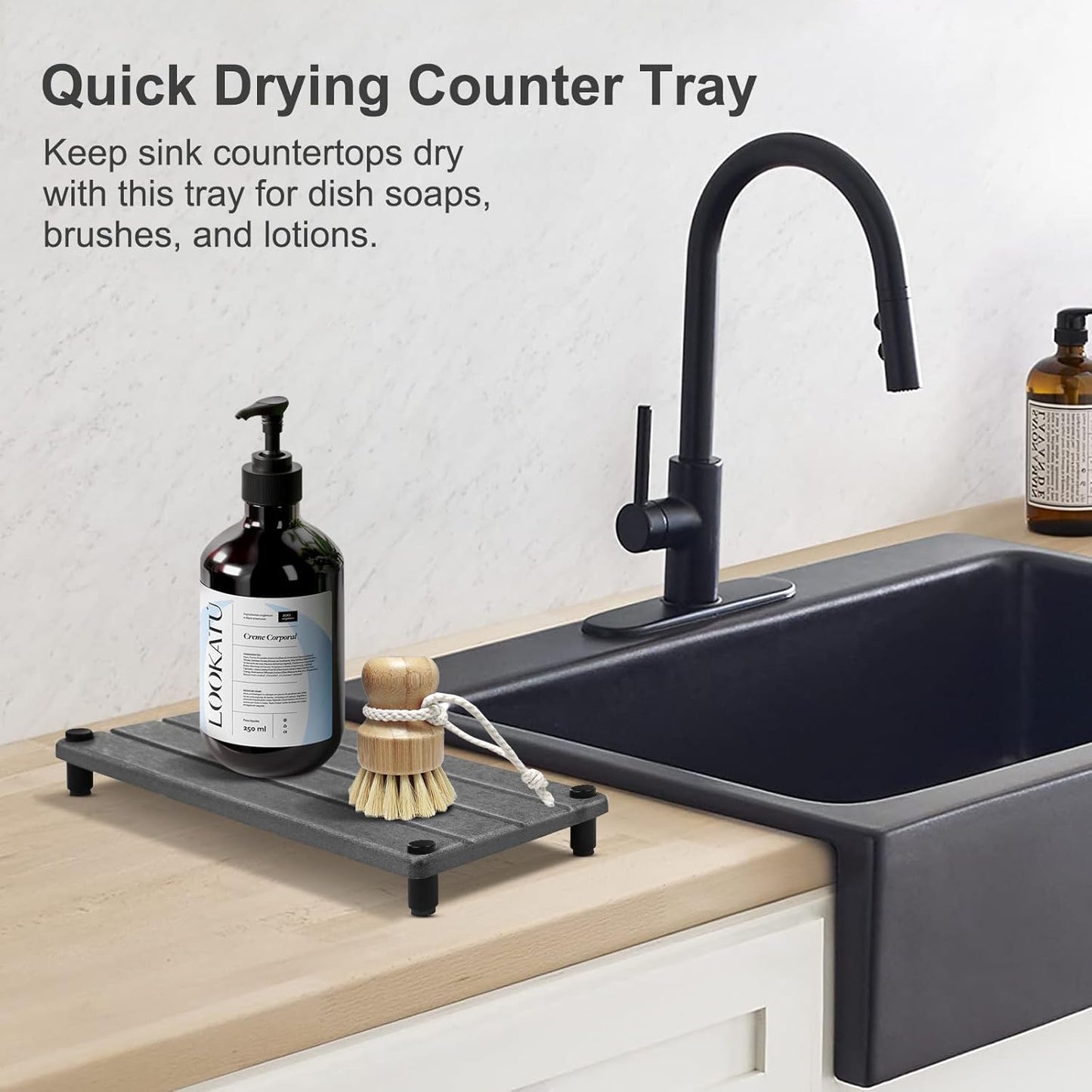 Water Absorbing Stone Tray, Fast Drying Sink Tray for Bathroom & Kitchen Counter, Diatomite