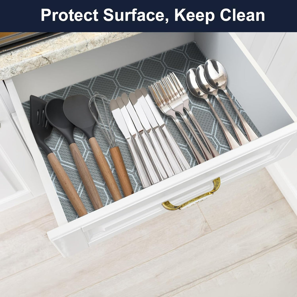 Non Adhesive Shelf Liner, Waterproof Drawer Liners for Kitchen Cabinet Refrigerator, No Slip
