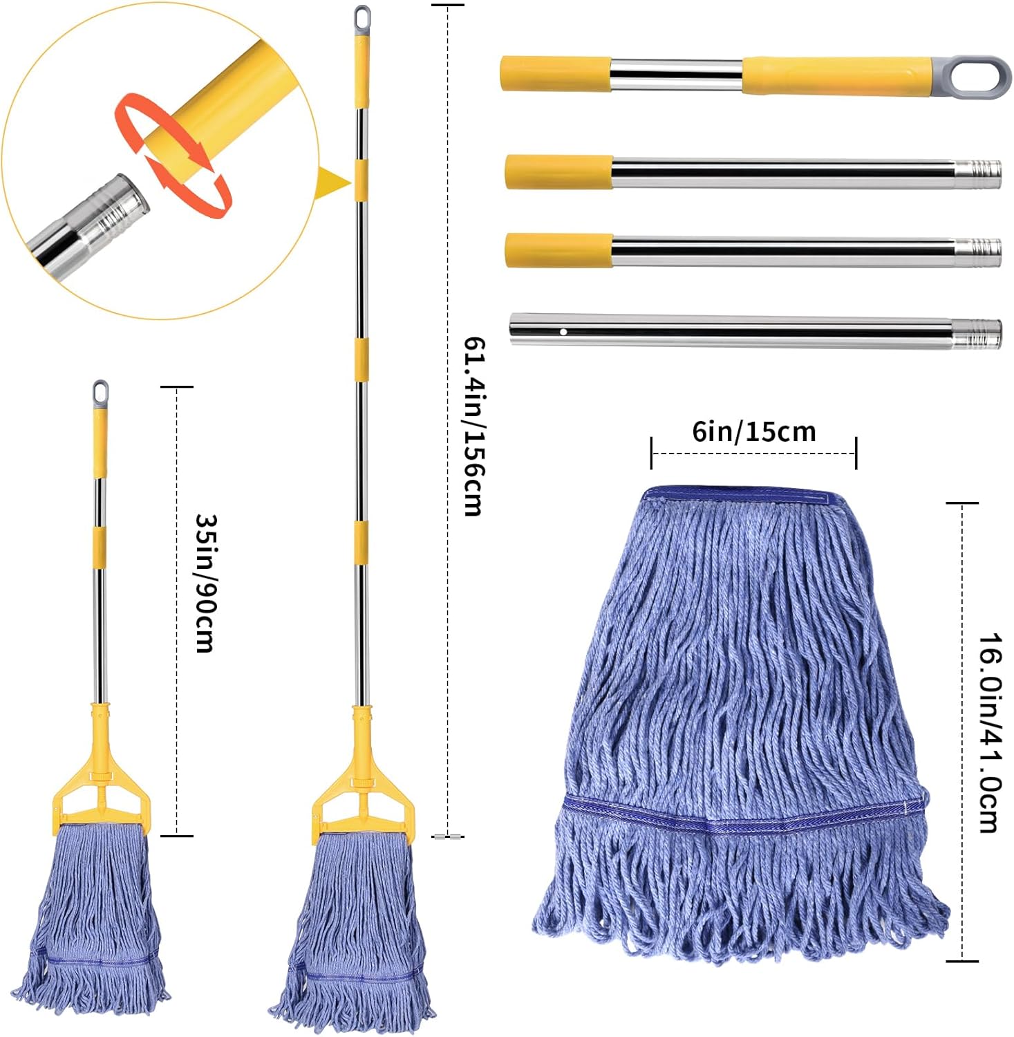 Commercial Mop with Extra Head Replacement, 63Inch Handle Heavy Duty Industrial Mop Looped-End