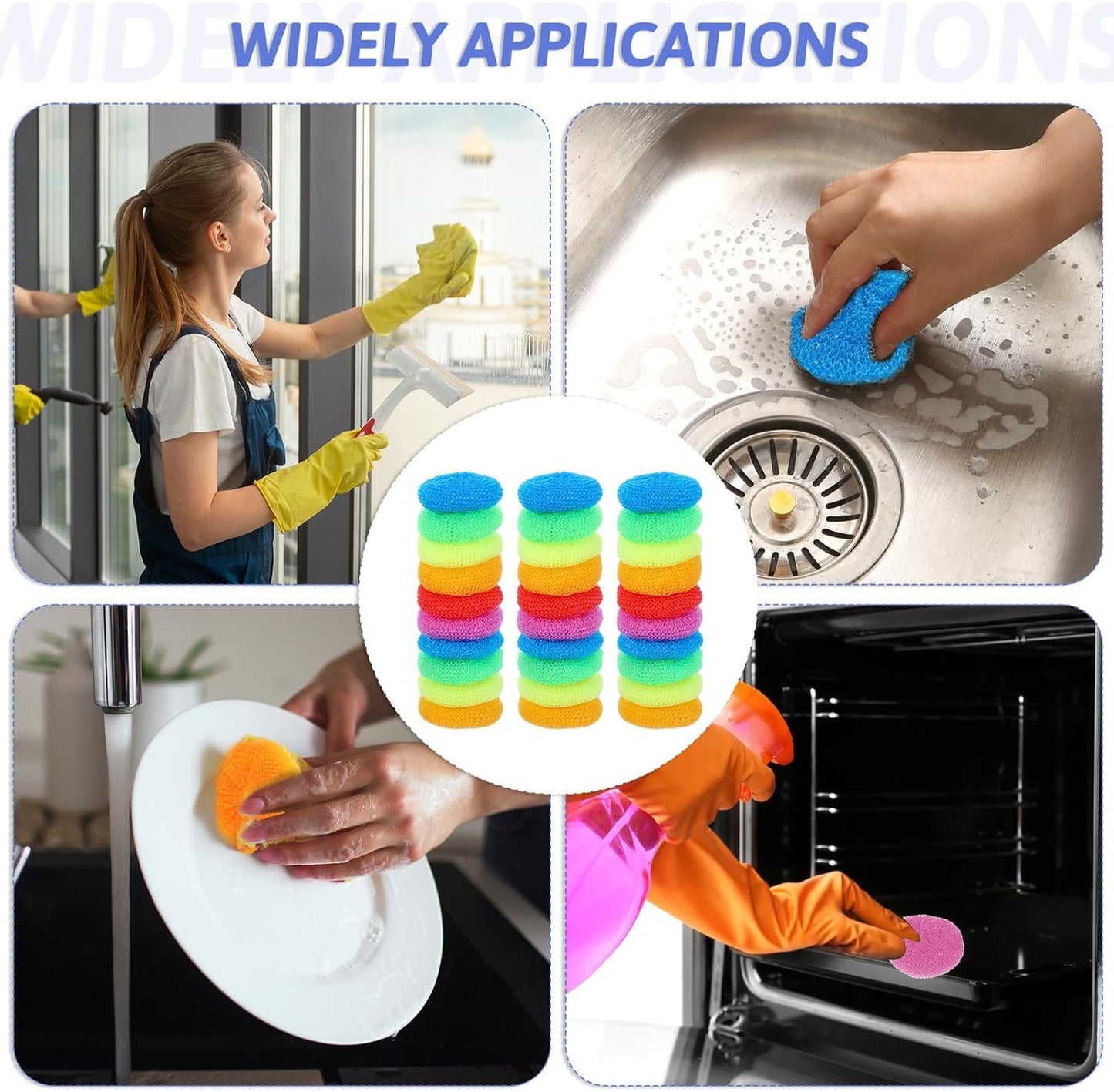 100 Pcs Plastic Scrubbers for Dishes, Round Pot Scrubbers for Kitchen Non Scratch Scouring Pads