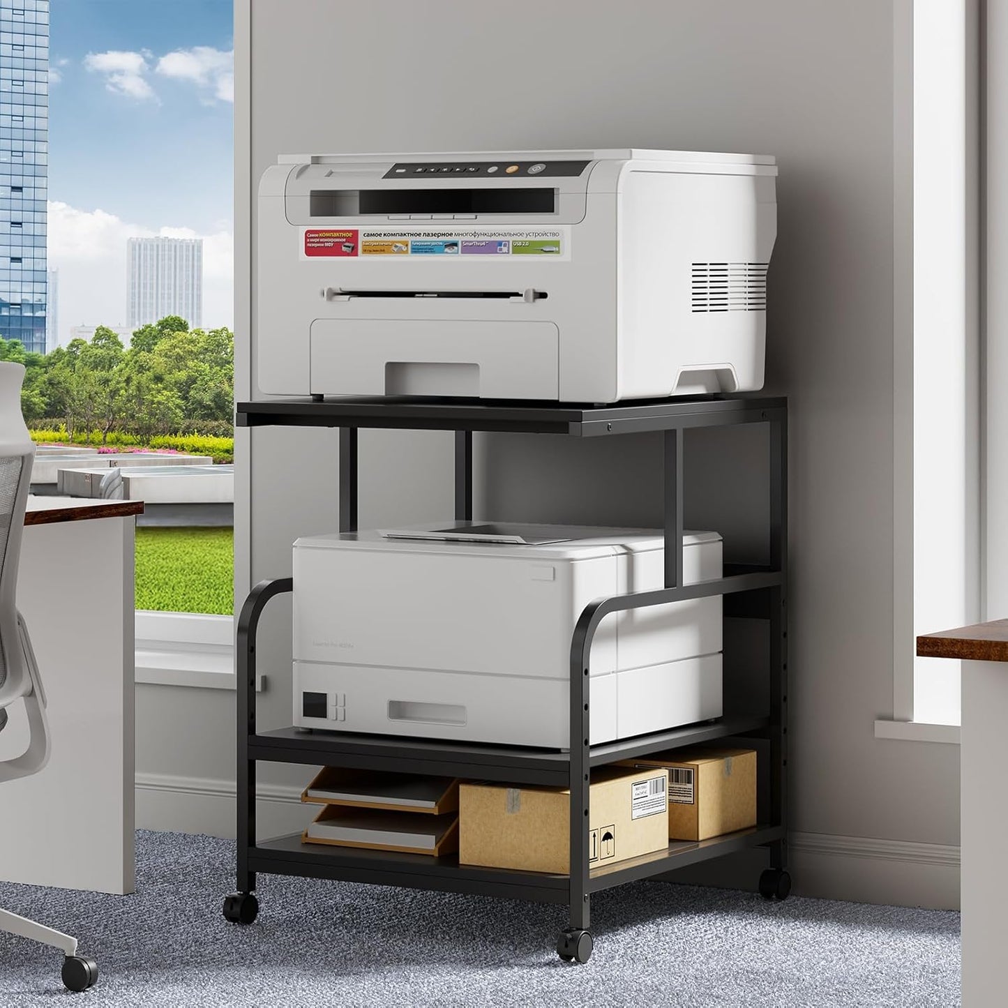 Printer Stand, 24''×24''×29'' Large Printer Table for Home Office with Locking Casters, Heavy Duty