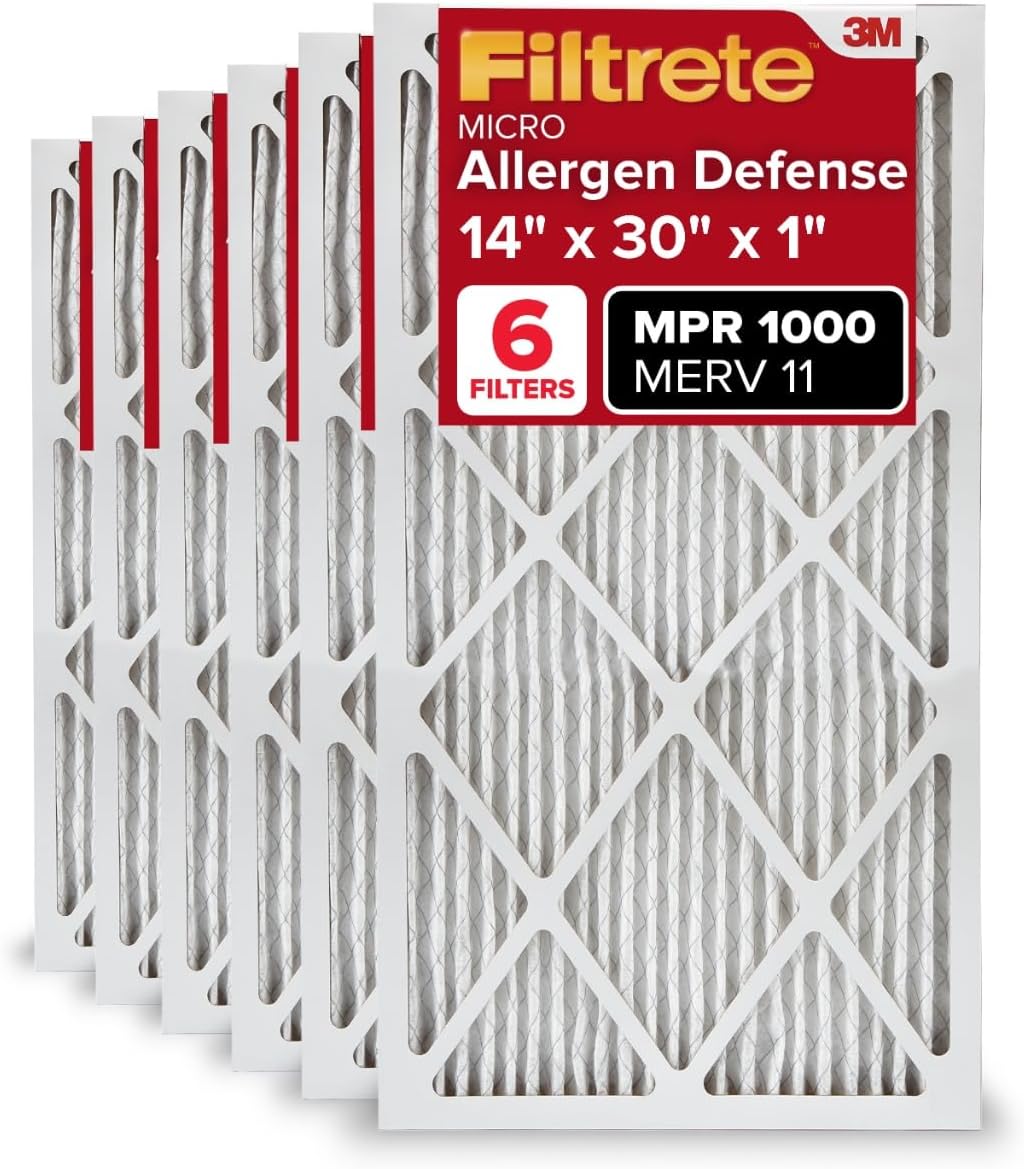 Filtrete 14x30x1 AC Furnace Air Filter, MERV 11, MPR 1000, Micro Allergen Defense, 3-Month Pleated