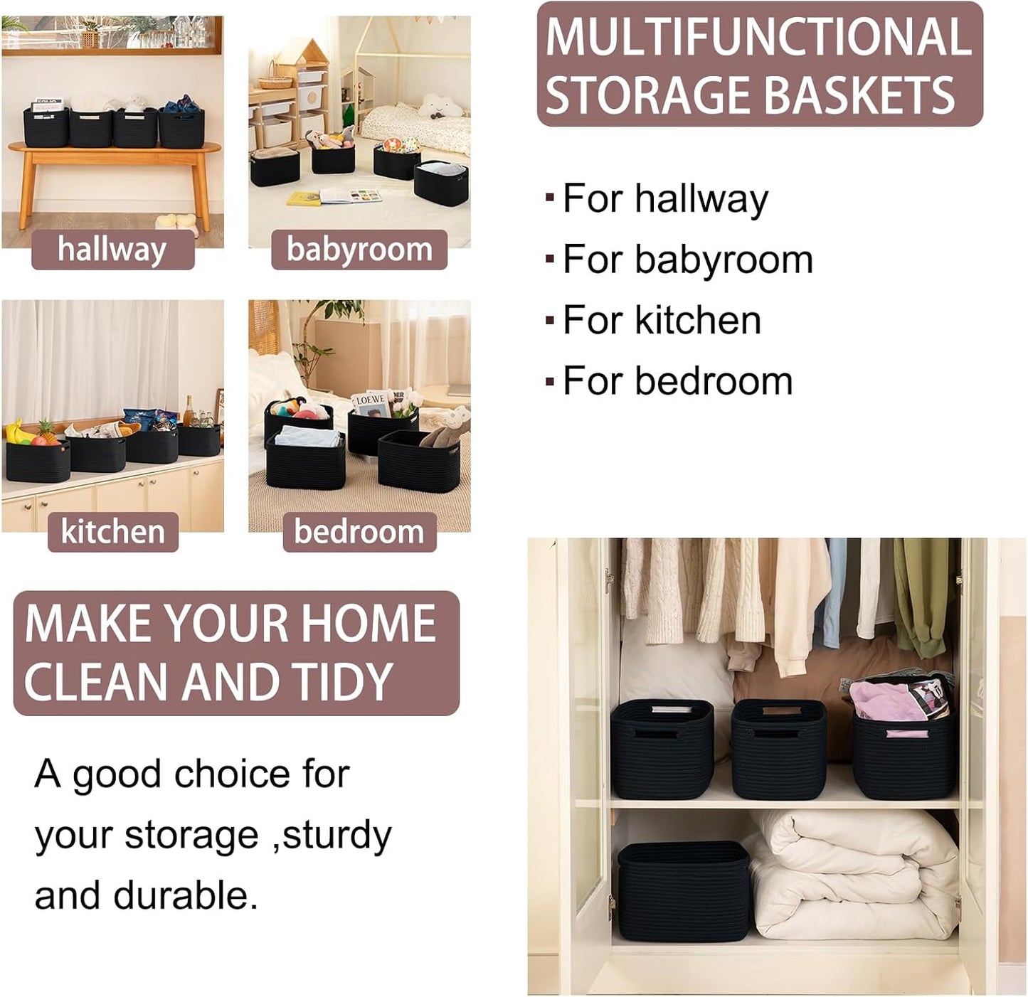 OIAHOMY 4 Pack Storage Baskets for Organizing, Cube Storage Bins for Shelves, Rectangle Storage