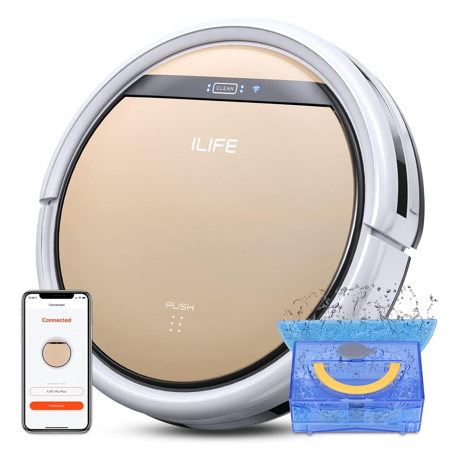 ILIFE V5s Plus Robot Vacuum and Mop Combo with Wi-Fi/App/Alexa, Automatic Self-Charging Robotic