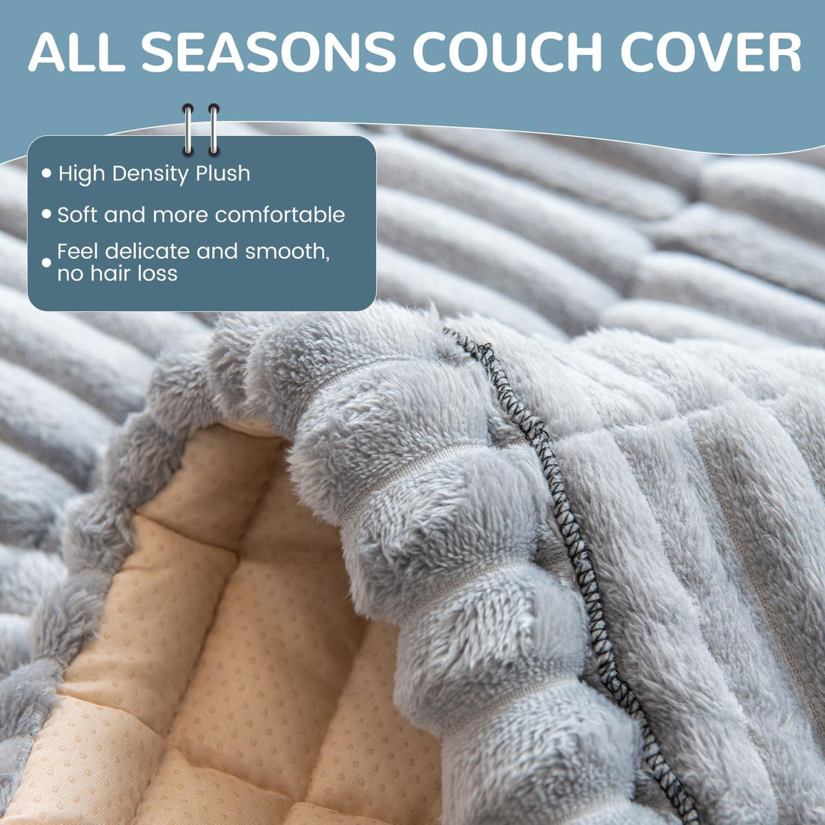 OTOB Sofa Covers for 3 Cushion Couch Washable, Fuzzy Non Slip Pet Friendly Couch Cover Protector