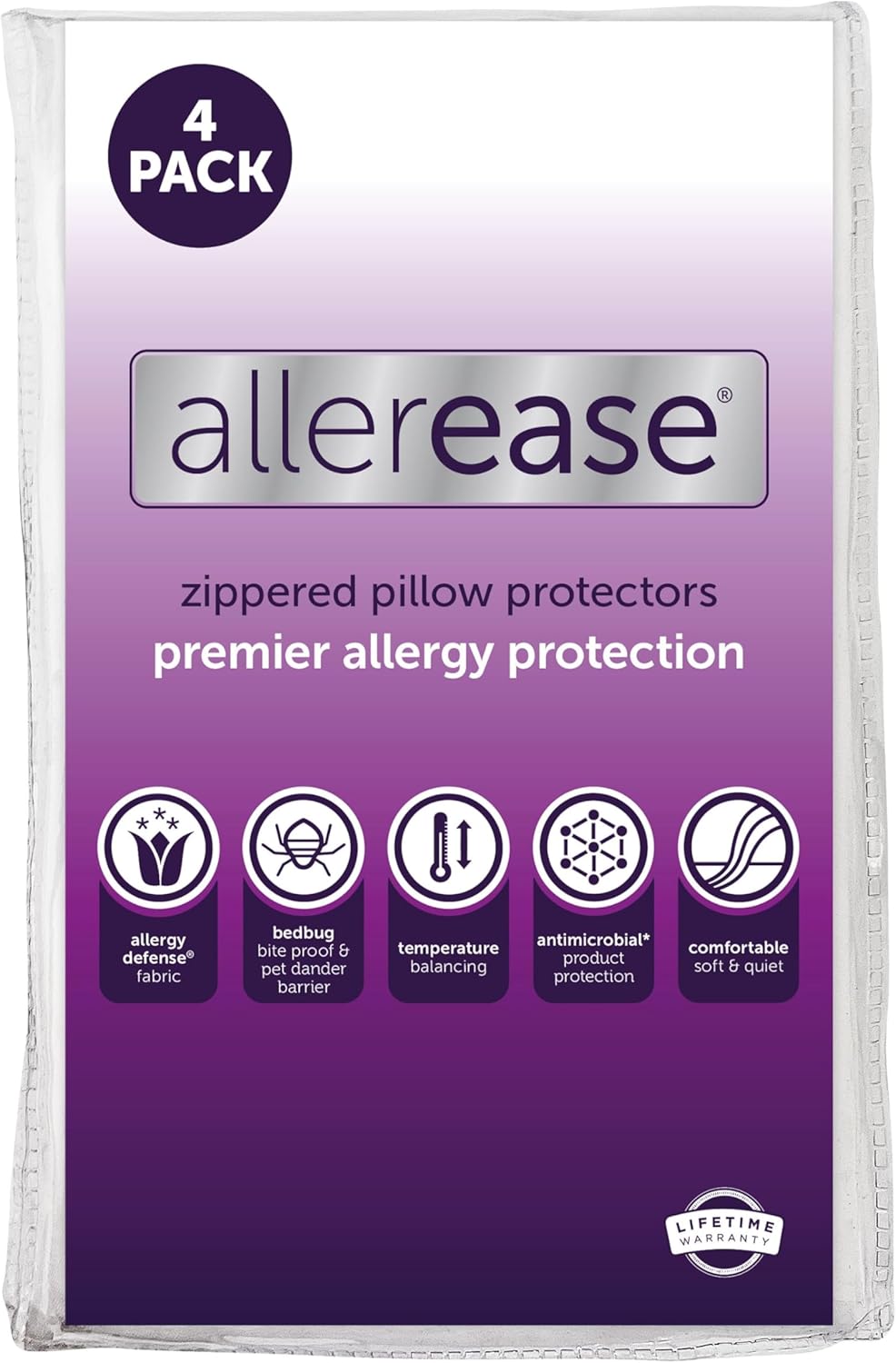 Set of 4 King AllerEase Pillow Protectors - Temperature Balancing, Allergist Recommended - Premium
