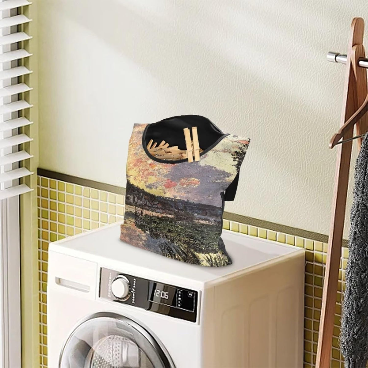 All-Weather Clothespin Holder Bag - Bennecourt, Soleil Couchant Durable Outdoor Storage Solution