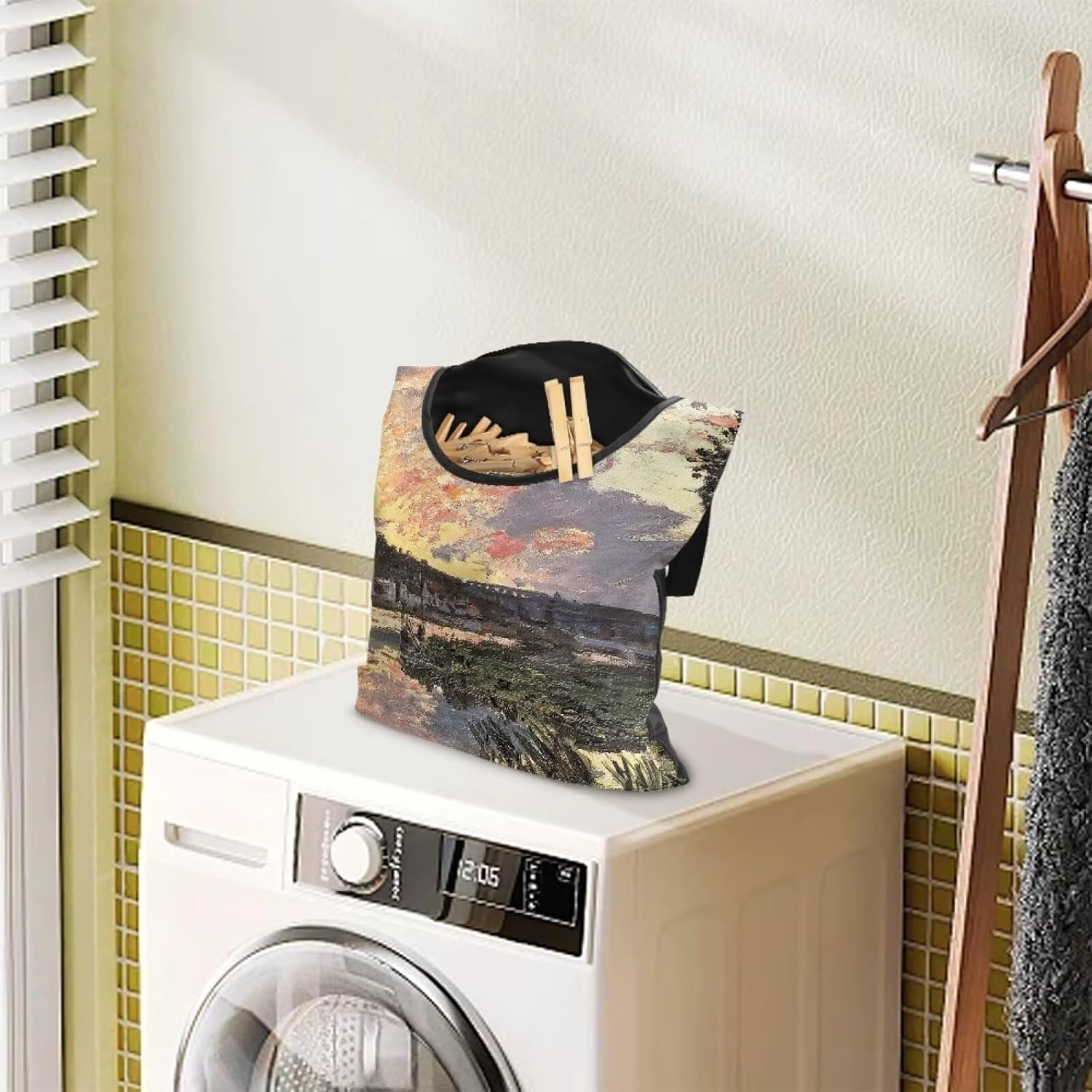 All-Weather Clothespin Holder Bag - Bennecourt, Soleil Couchant Durable Outdoor Storage Solution