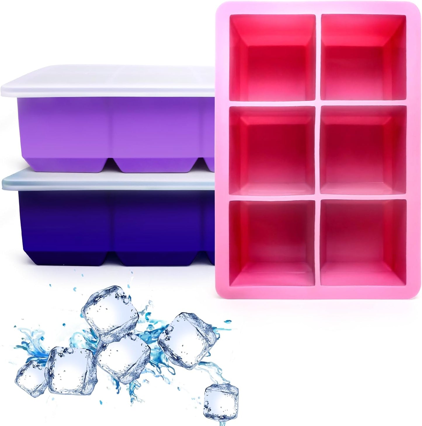 Silicone Ice Cube Trays 3 Pack - Large Size Silicone Ice Cube Molds with Leak Proof Removable Lid