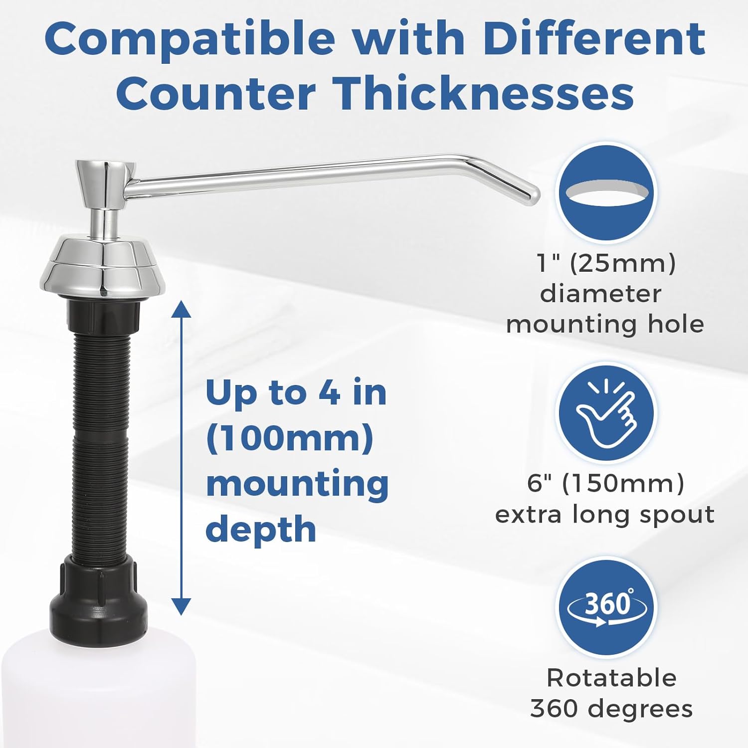 Heavy Duty Brass Countertop Liquid Soap Dispenser, Commercial Grade Top Fill Built-in Soap