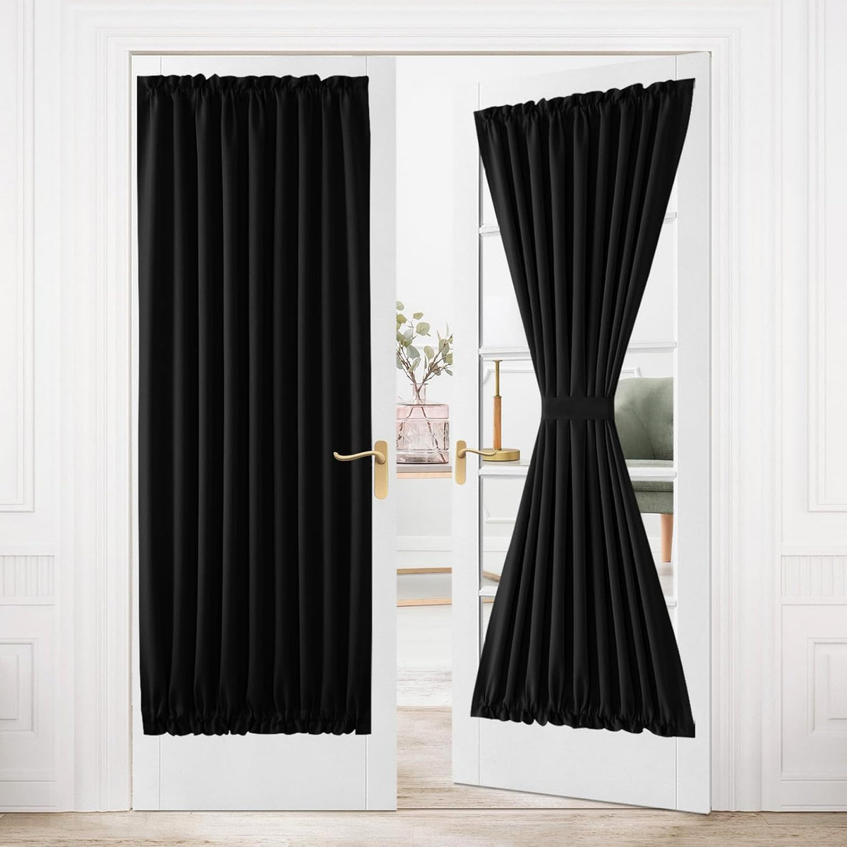 DWCN French Door Curtain - Rod Pocket Thermal Blackout Panel for Glass Window, Kitchen and Patio