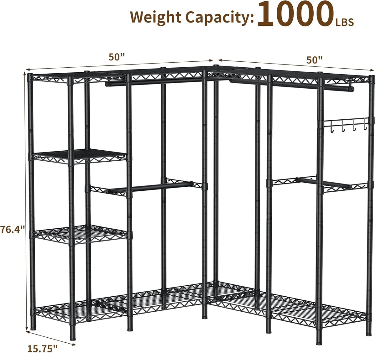 L Shaped Heavy Duty Metal Clothes Rack for Hanging Clothes,Freestanding Garment Rack Closet