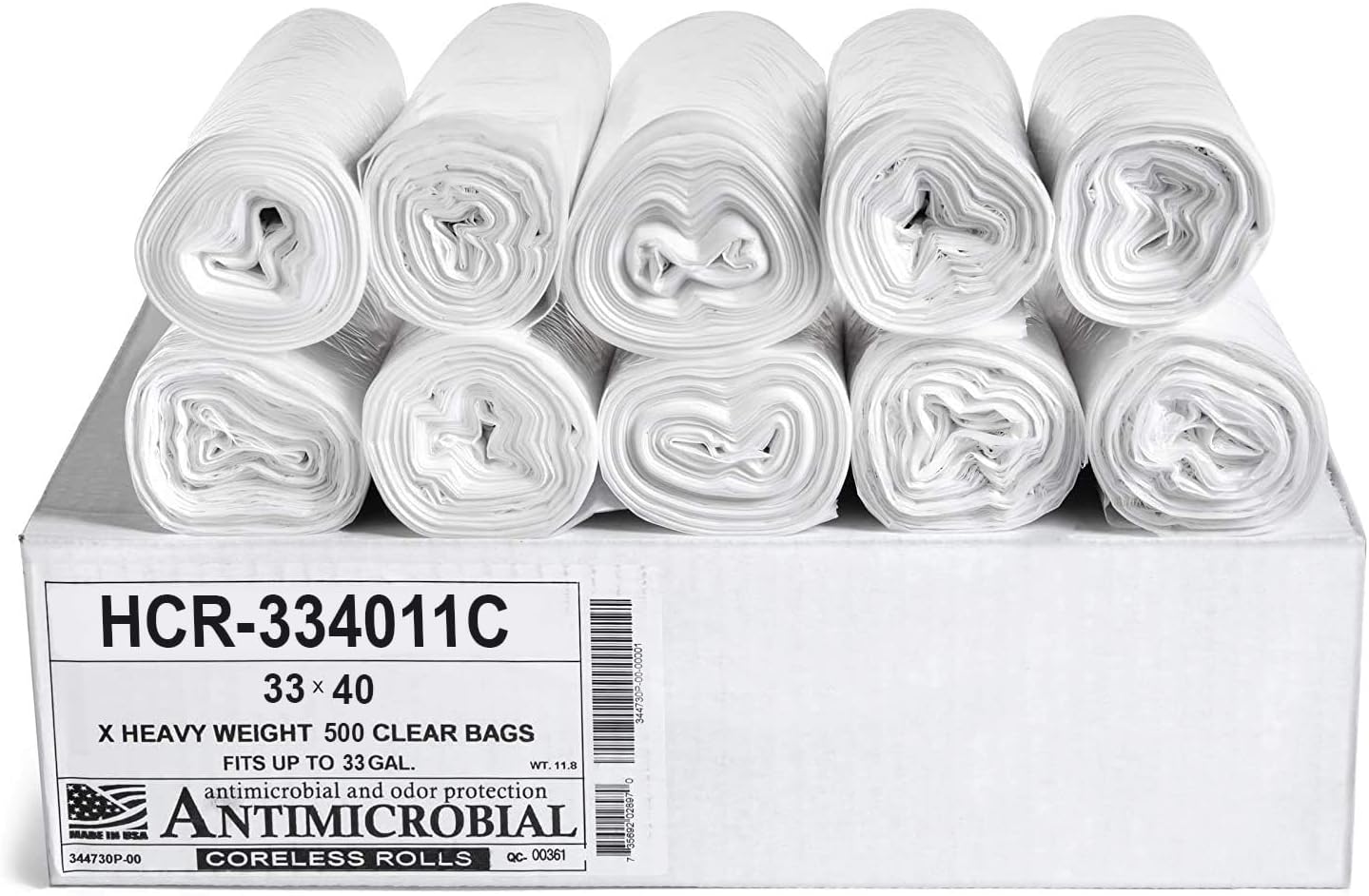 Aluf Plastics High Density Trash Bags, 33 Gallon, 500 Count, 11 Micron (eq), 33" x 40", Clear, for