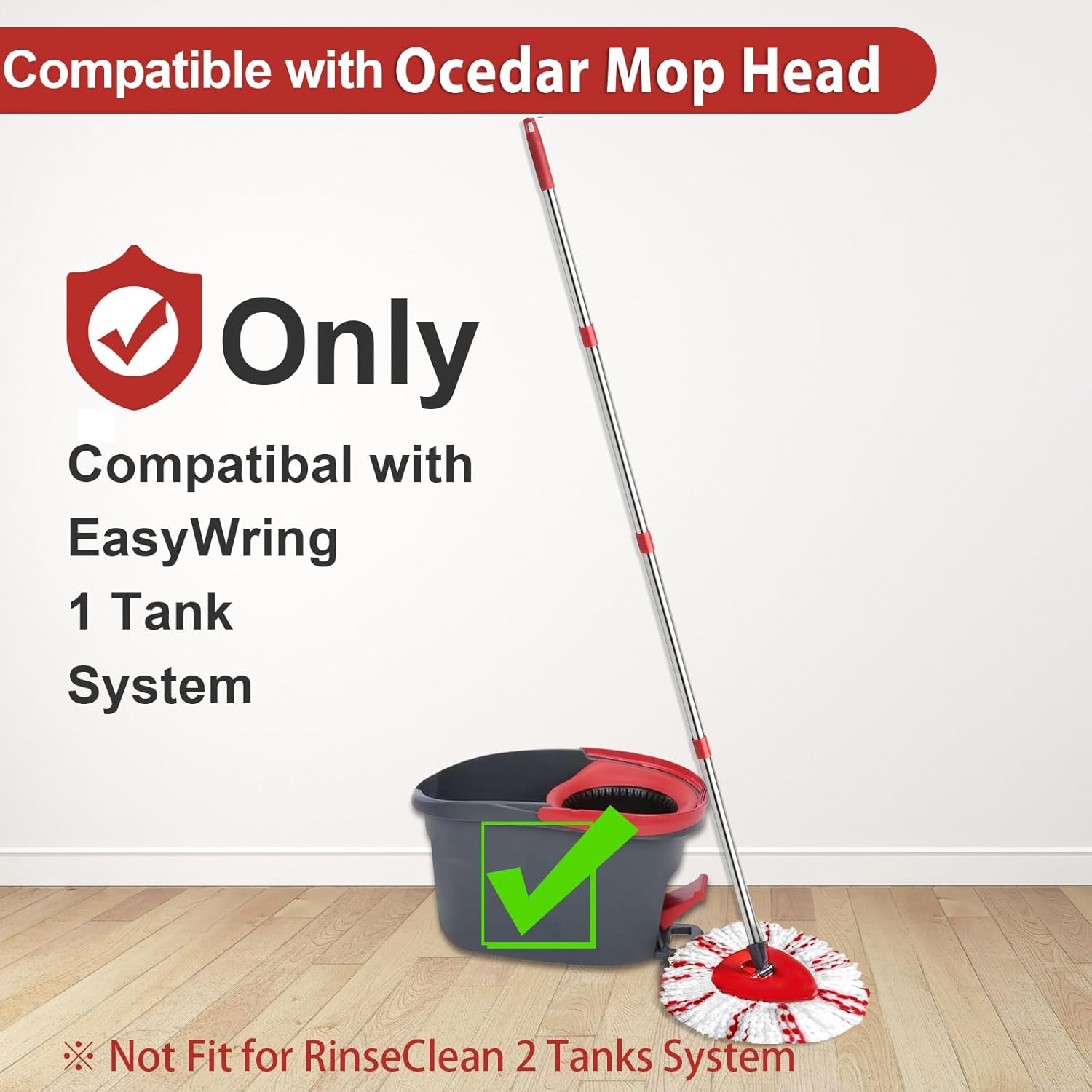 Spin Mop Replacement Head, Base, Handle Compatible with Ocedar Mop Set EasyWring 1-Tank Microfiber