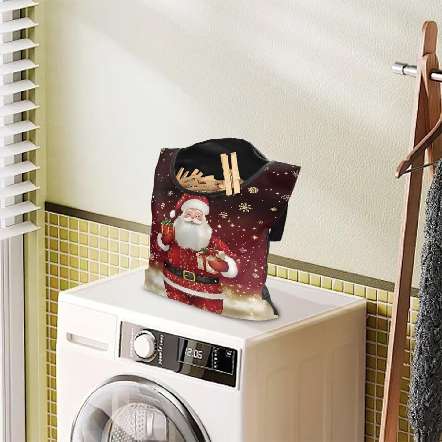 Christmas Santa Claus 2025 Waterproof Clothespin Pouch - Space-Saving Hanging Hook Bag for Holiday