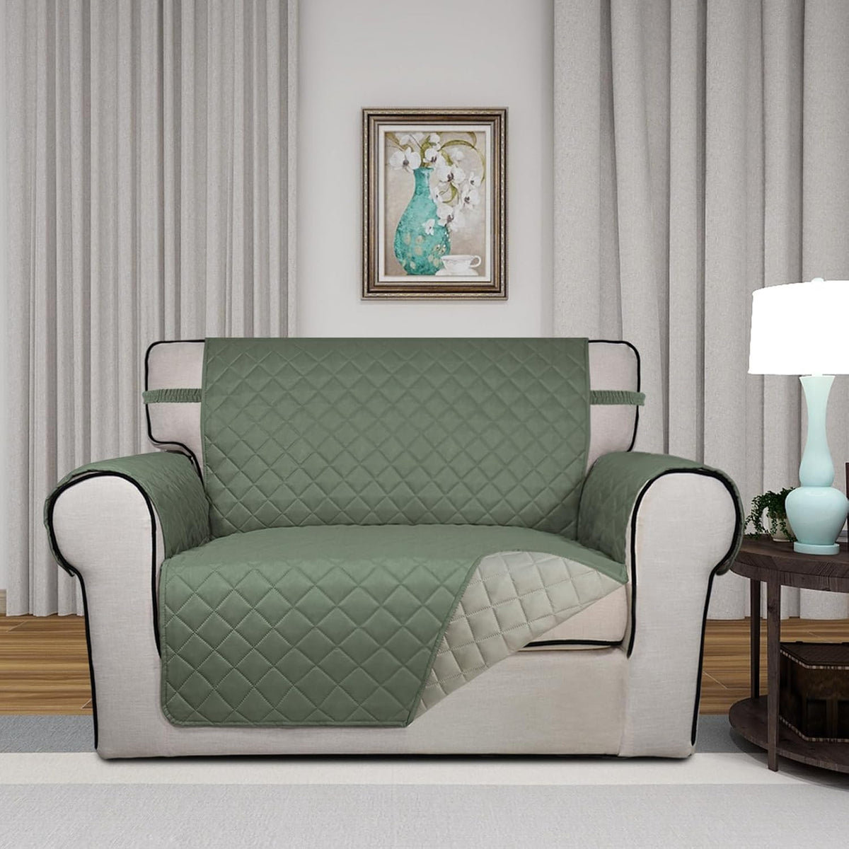 PureFit Reversible Quilted Sofa Cover, Water Resistant Slipcover Furniture Protector, Washable