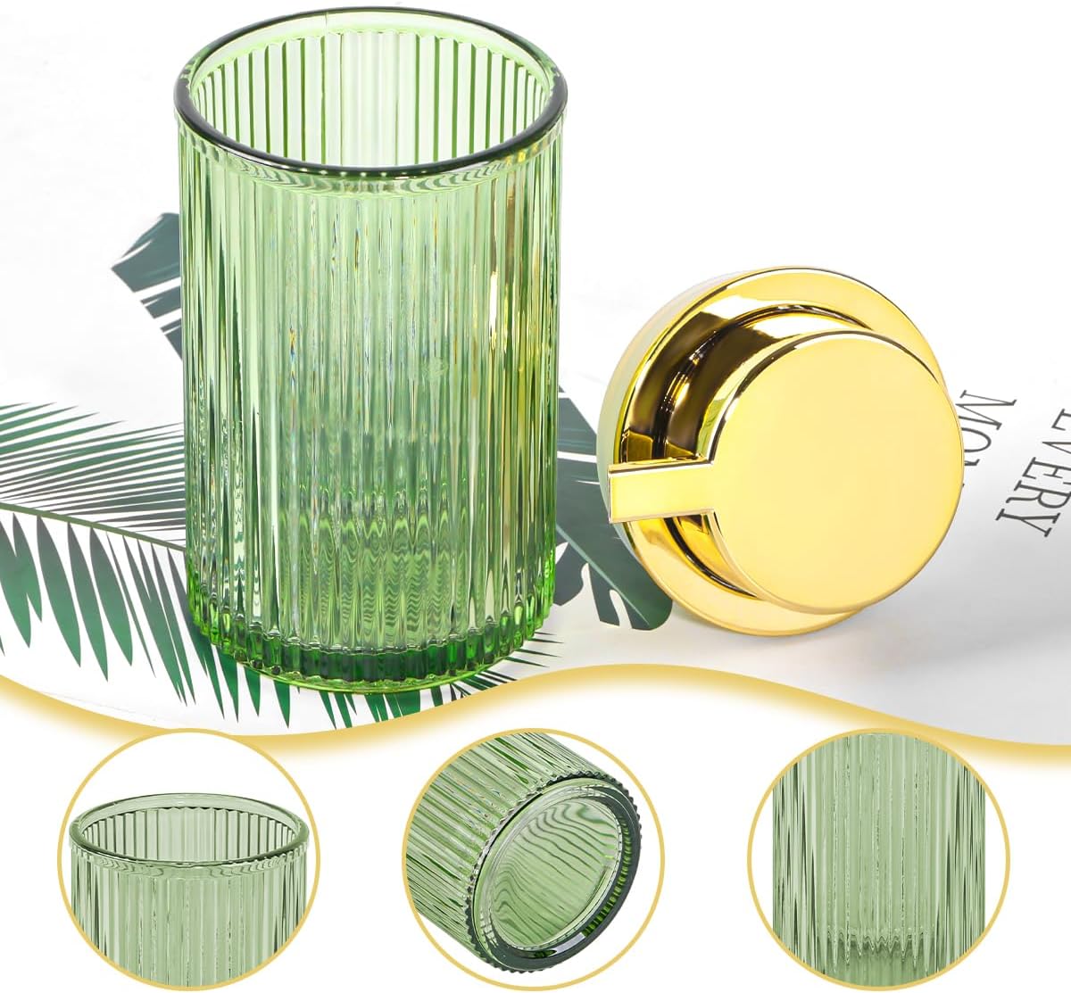 Green Foaming Soap Dispenser, Glass Foam Hand Soap Dispenser with Gold Pump, 12 Oz Bathroom