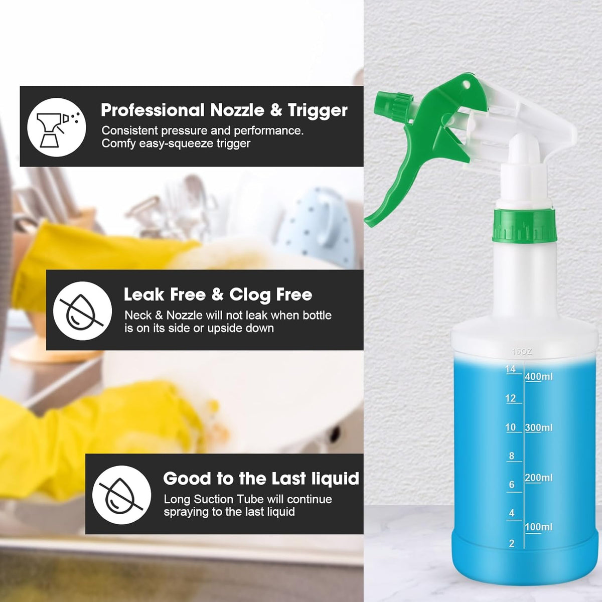 Eccliy 12 Pcs 16 Oz Plastic Spray Bottle, Adjustable Empty Reusable Sprayer for Cleaning, Planting