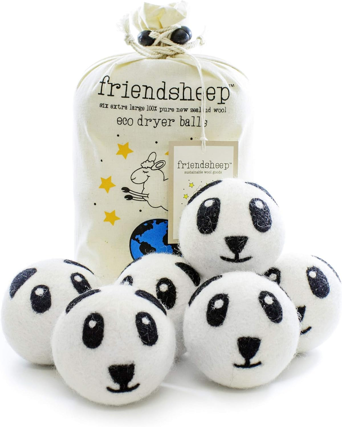 Friendsheep Wool Dryer Balls 6 Pack XL Organic Premium Reusable Cruelty Free Handmade Fair Trade No
